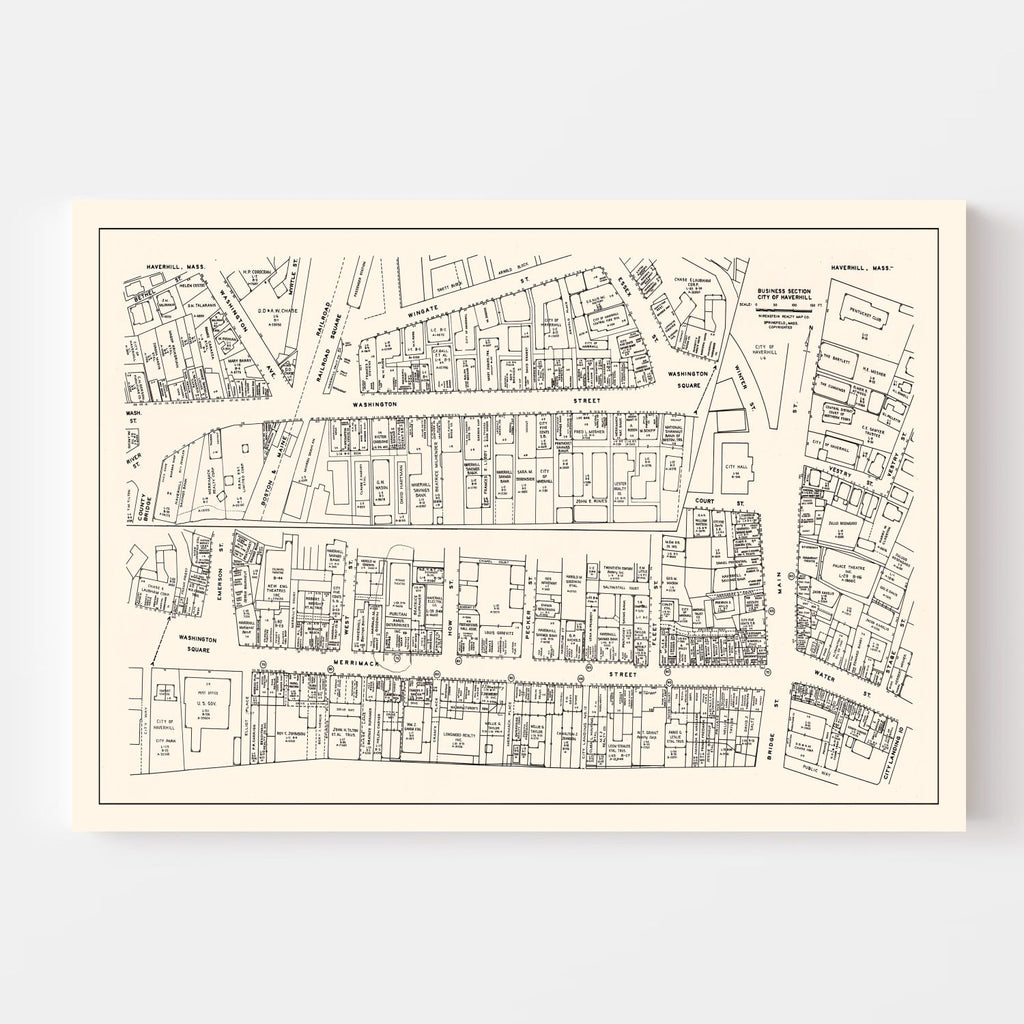 Vintage Map of Haverhill, MA Business Section 1946