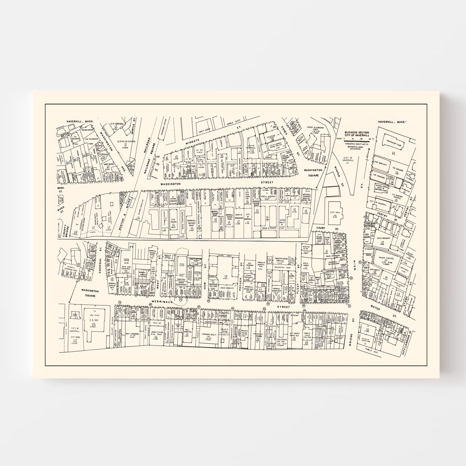 Vintage Map of Haverhill, MA Business Section 1946