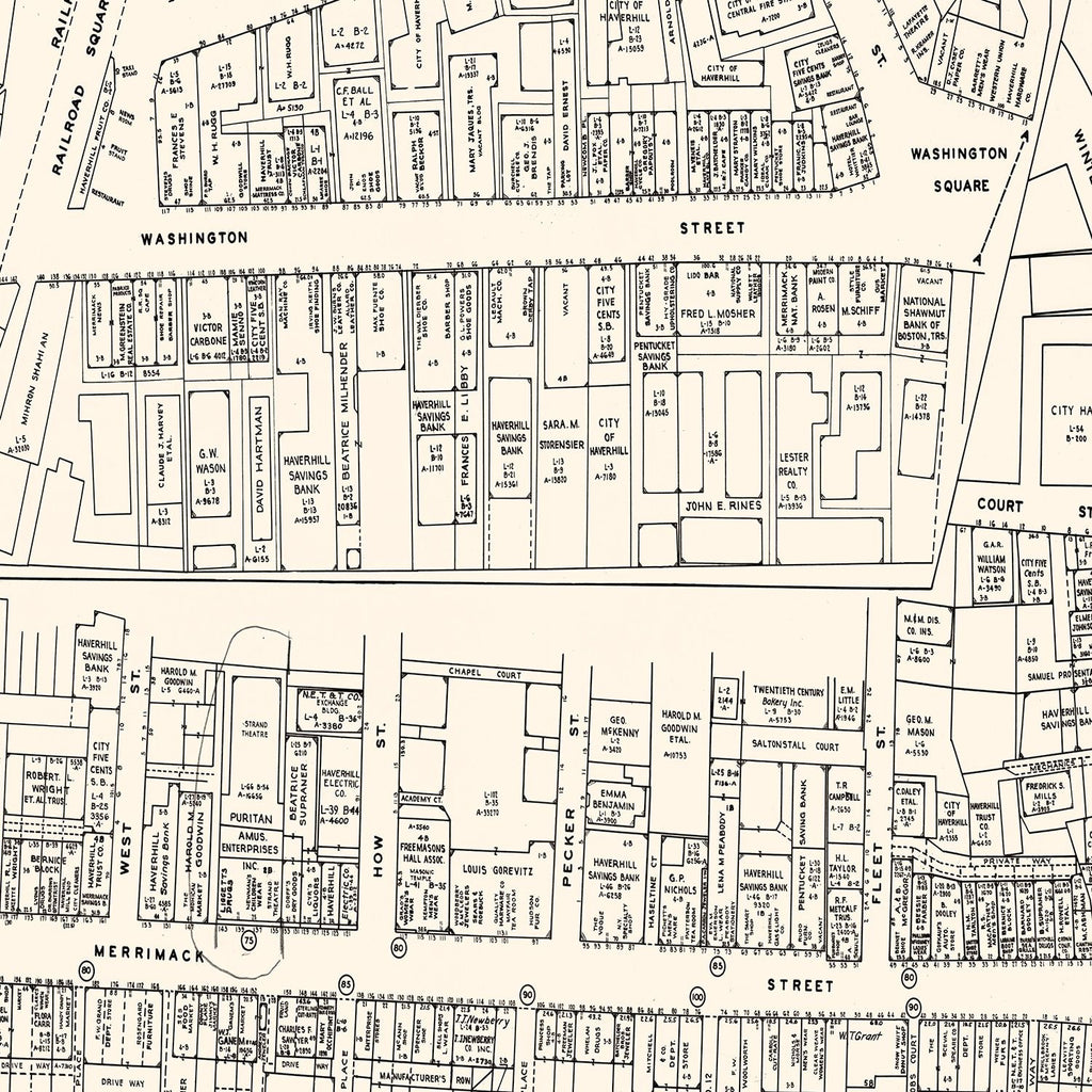 Vintage Map of Haverhill, MA Business Section 1946