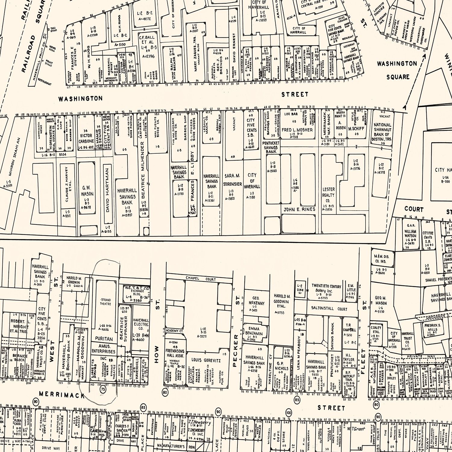 Vintage Map of Haverhill, MA Business Section 1946