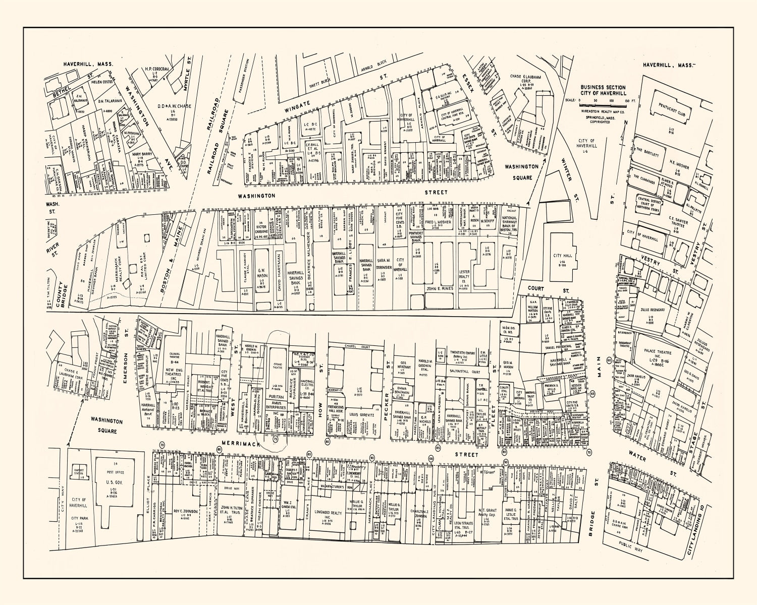 Vintage Map of Haverhill, MA Business Section 1946