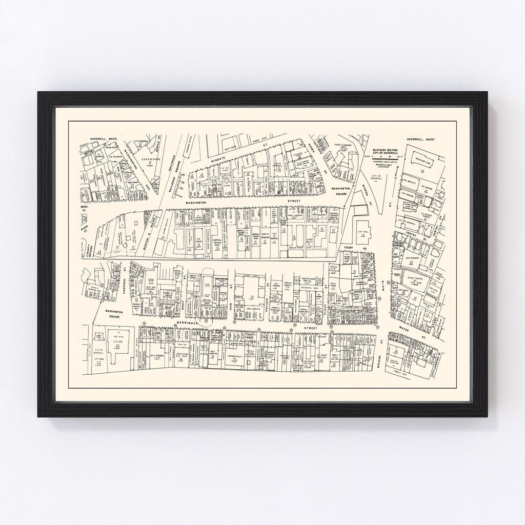 Vintage Map of Haverhill, MA Business Section 1946