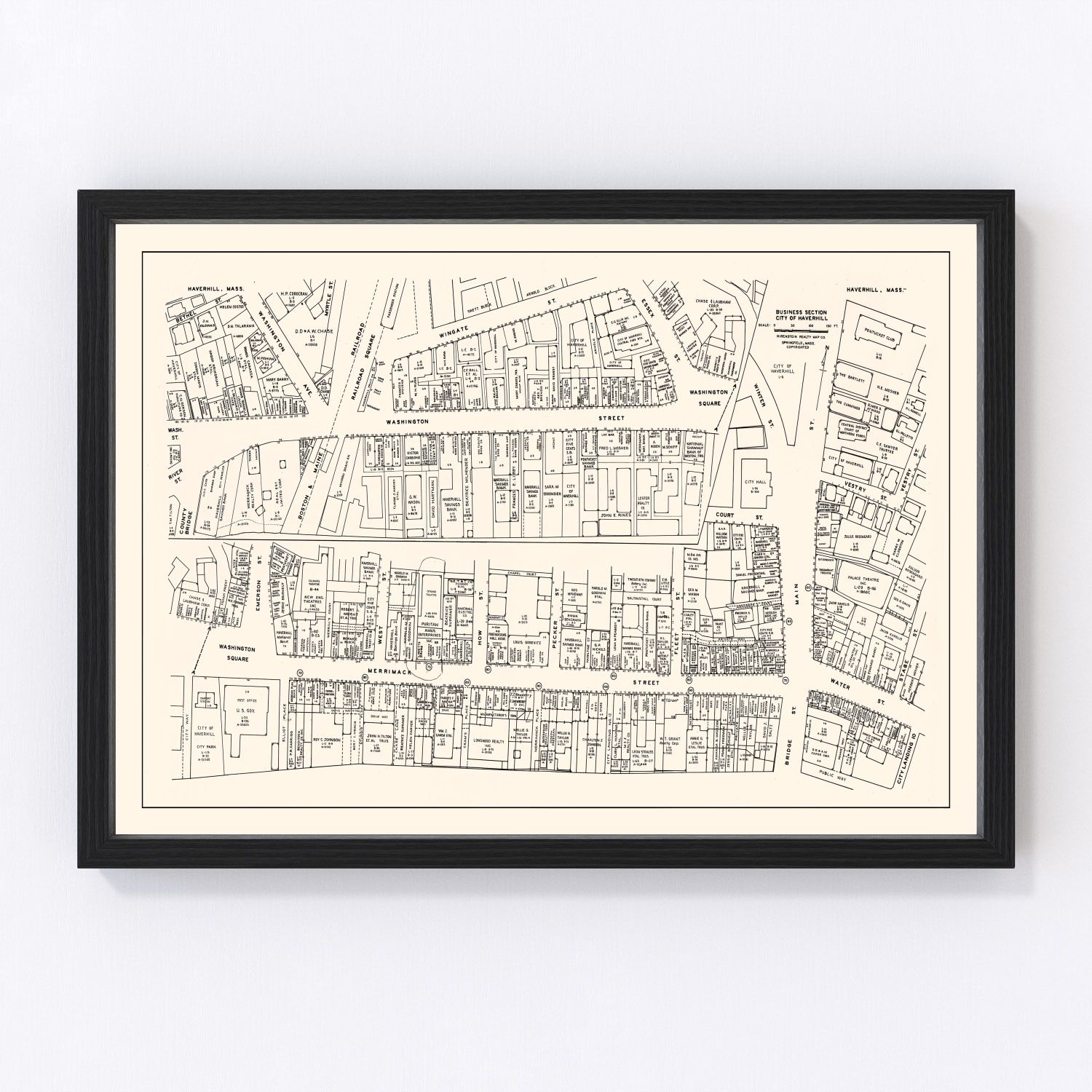 Vintage Map of Haverhill, MA Business Section 1946