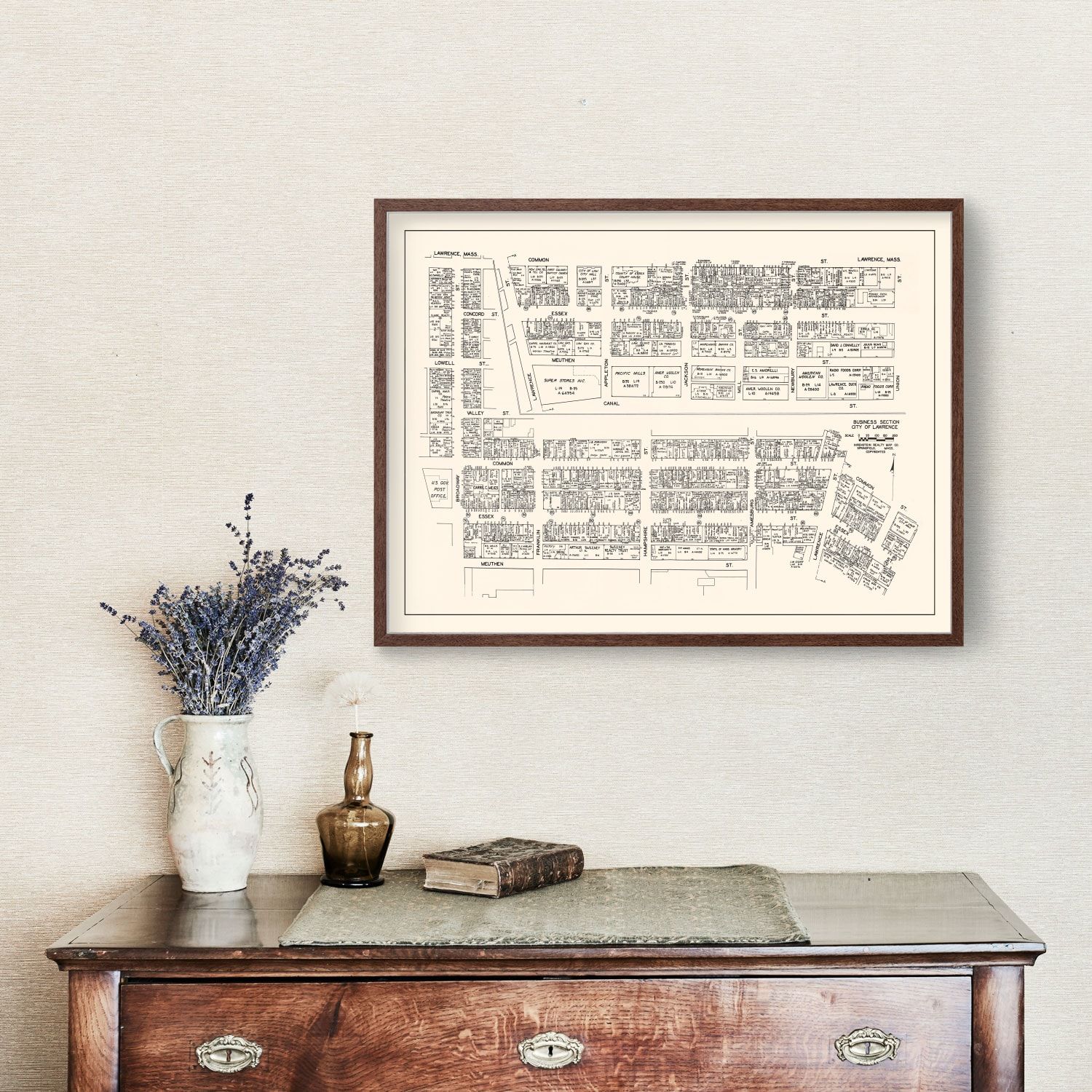 Vintage Map of Lawrence, MA Business Section 1946