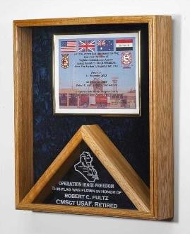 Military Awards and Flag Display Cases With Laser Engraved Emblem / Map