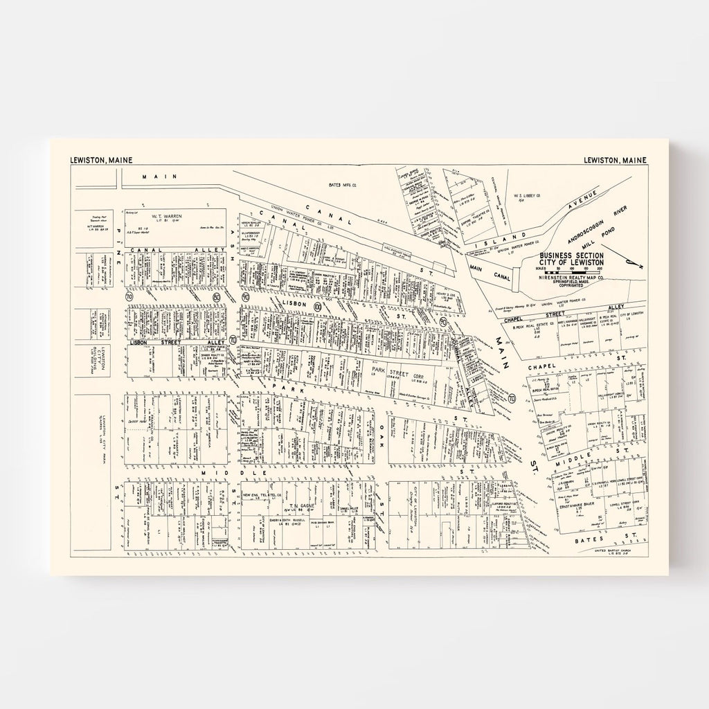 Vintage Map of Lewiston, ME Business Section 1946