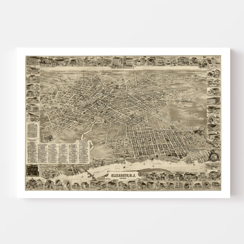 Vintage Map of Elizabeth, New Jersey 1898