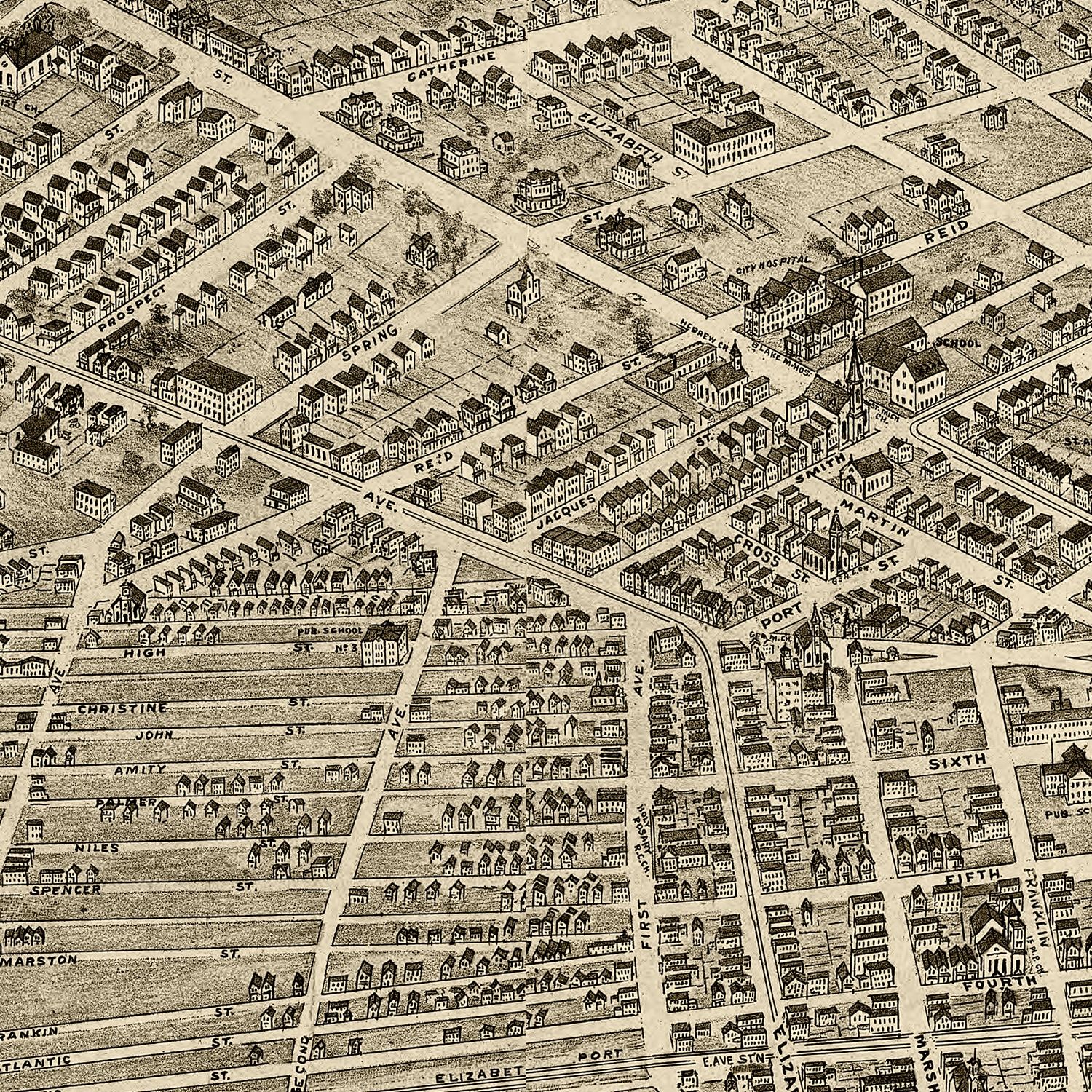 Vintage Map of Elizabeth, New Jersey 1898