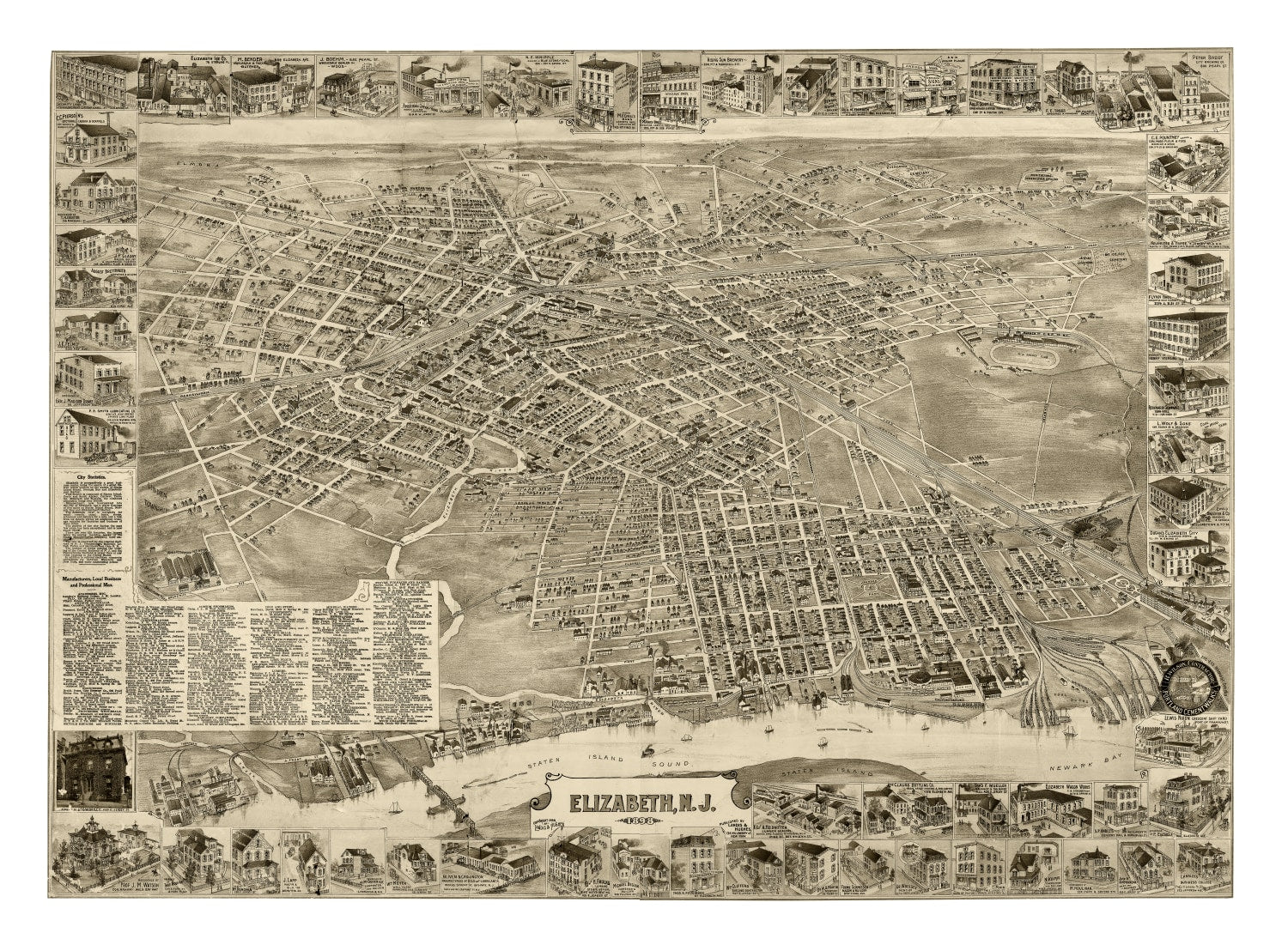 Vintage Map of Elizabeth, New Jersey 1898
