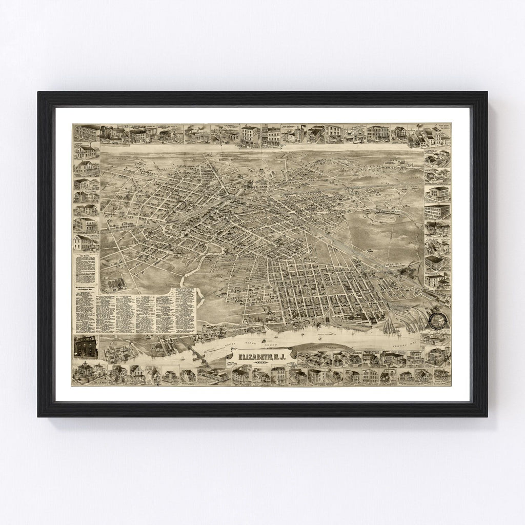 Vintage Map of Elizabeth, New Jersey 1898