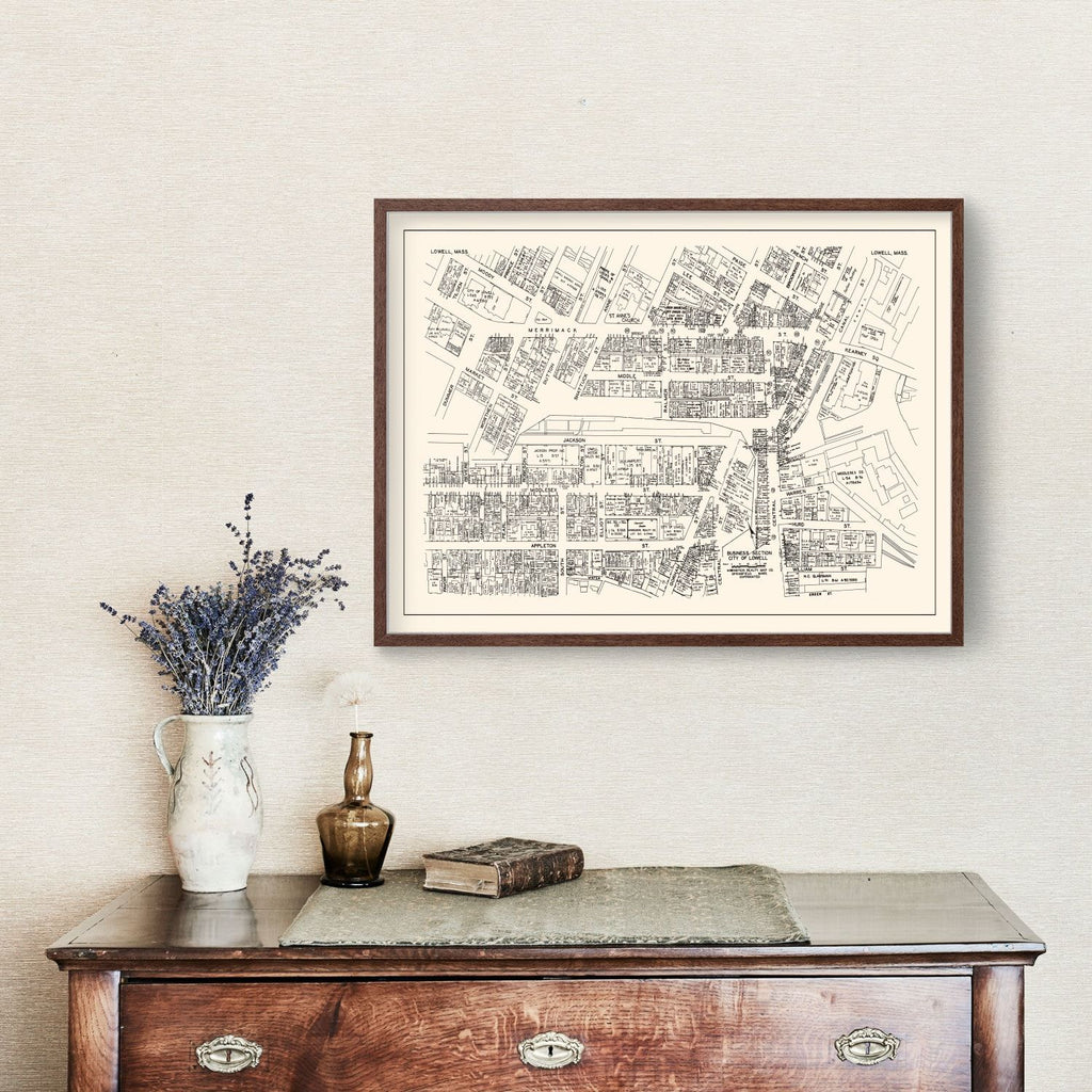 Vintage Map of Lowell, MA Business Section 1946