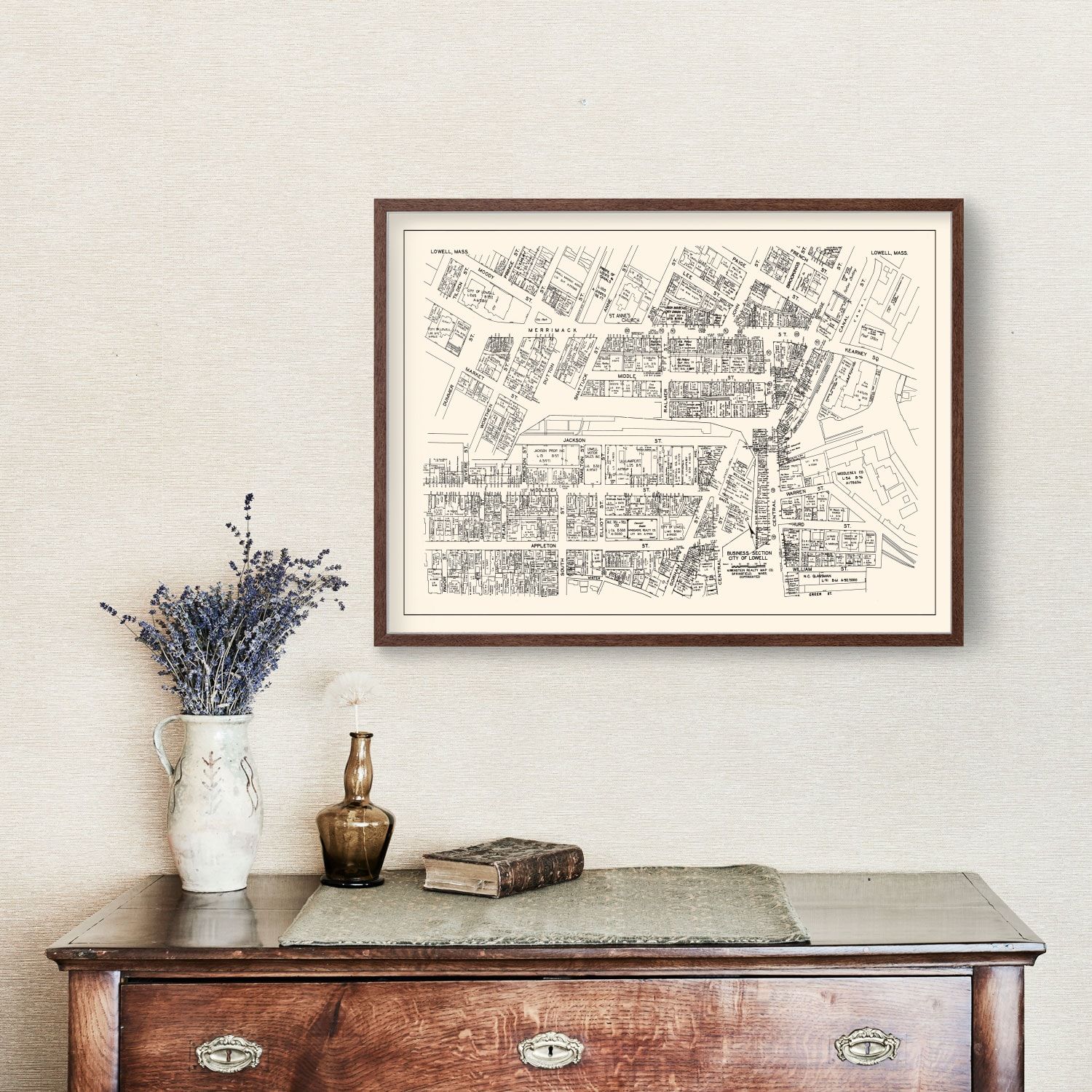Vintage Map of Lowell, MA Business Section 1946