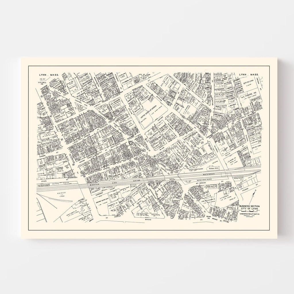 Vintage Map of Lynn, MA Business Section 1946