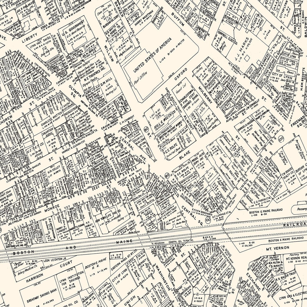 Vintage Map of Lynn, MA Business Section 1946