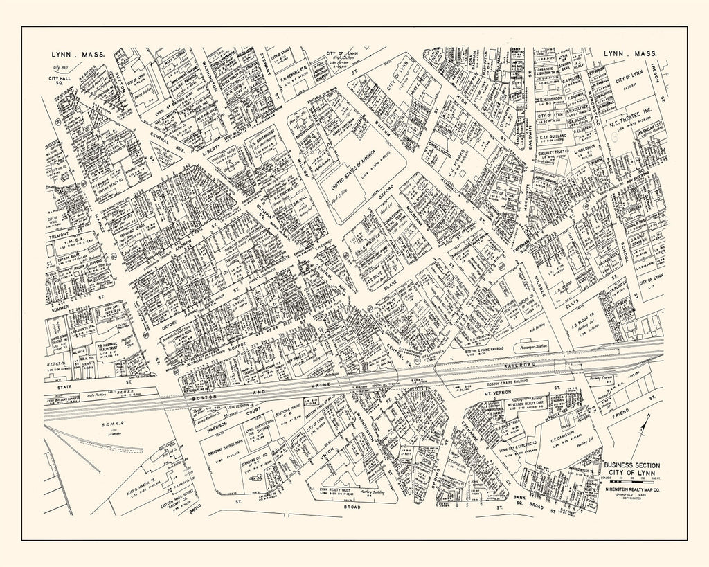 Vintage Map of Lynn, MA Business Section 1946