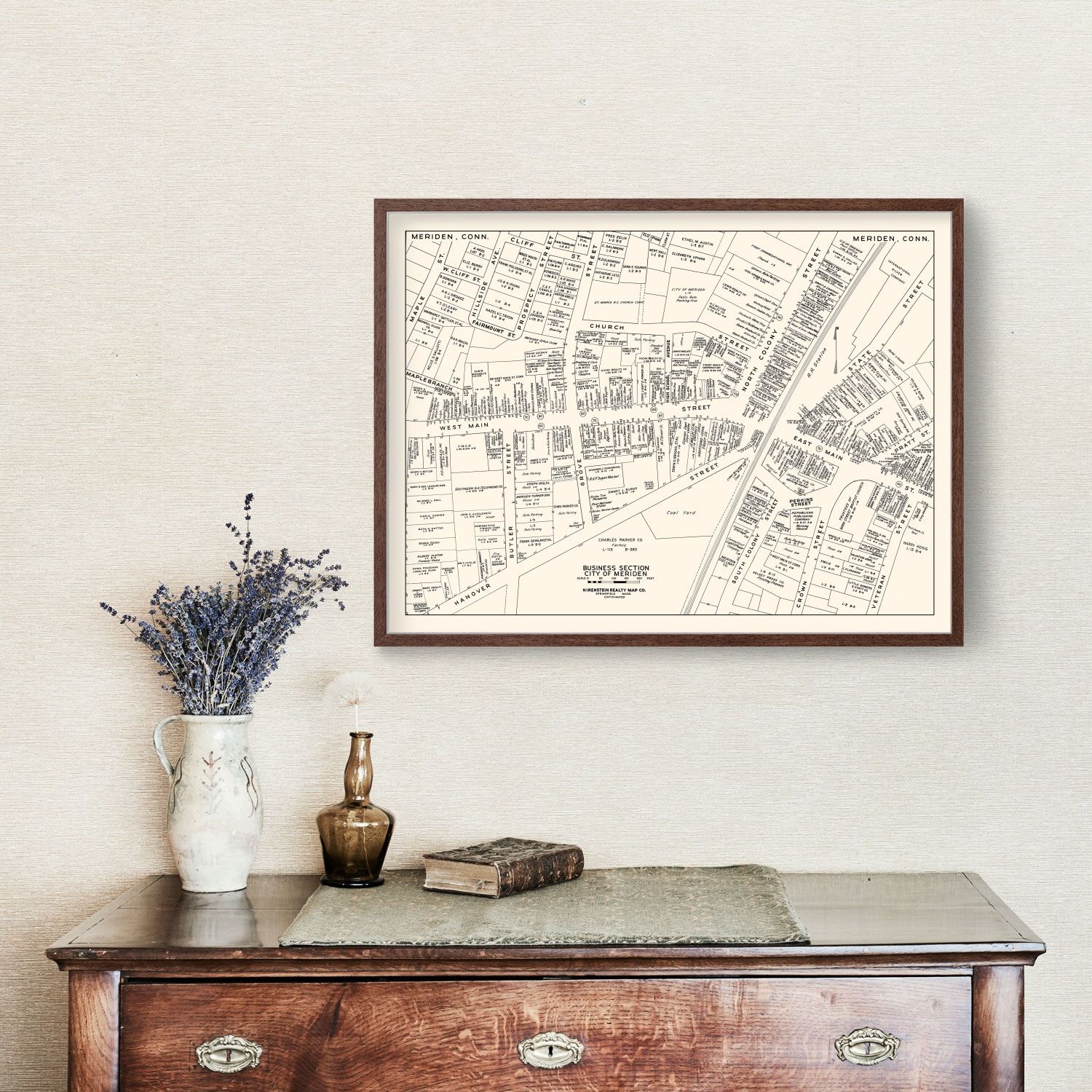 Vintage Map of Meriden, CT Business Section 1946