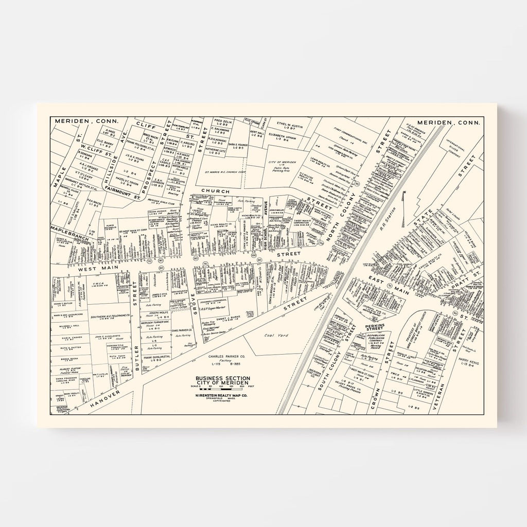 Vintage Map of Meriden, CT Business Section 1946