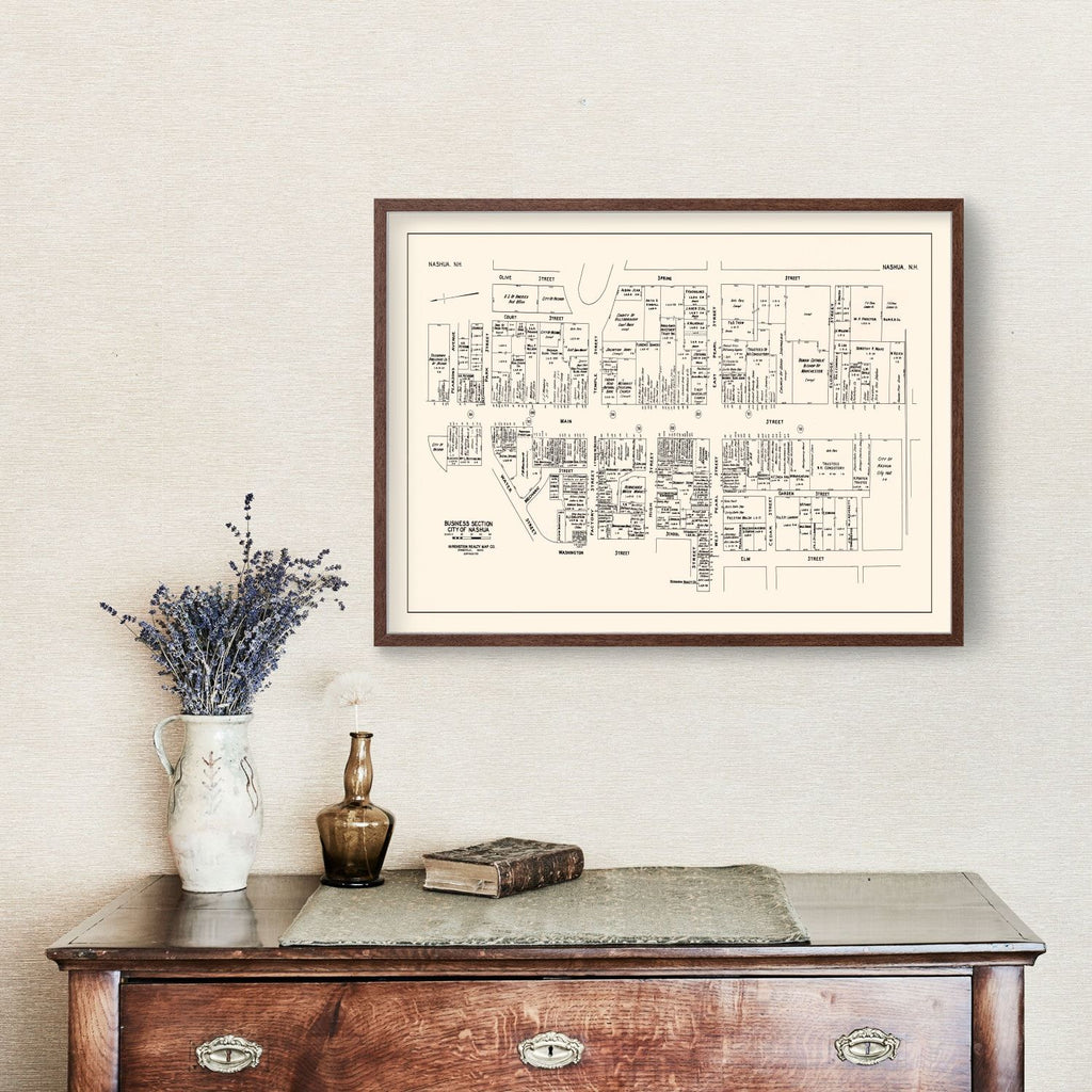 Vintage Map of Nashua, NH Business Section 1946