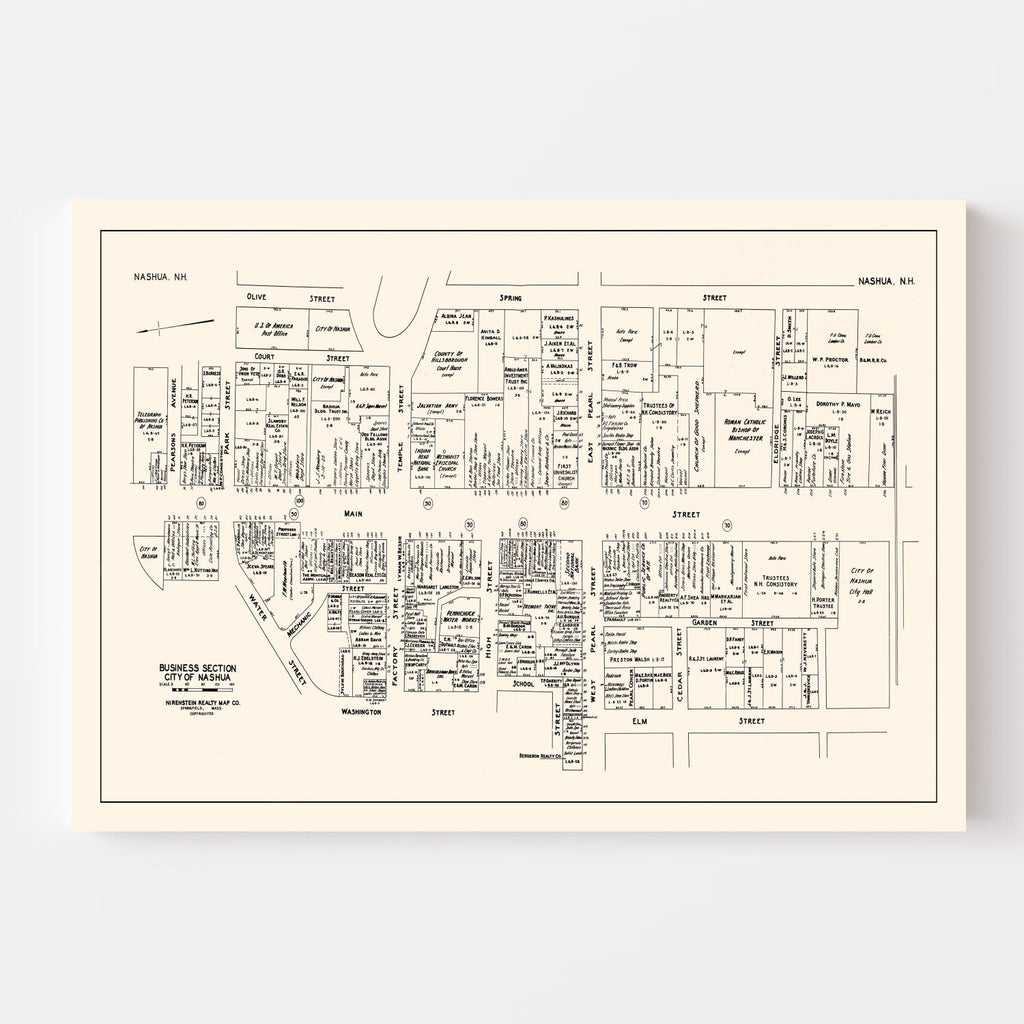 Vintage Map of Nashua, NH Business Section 1946