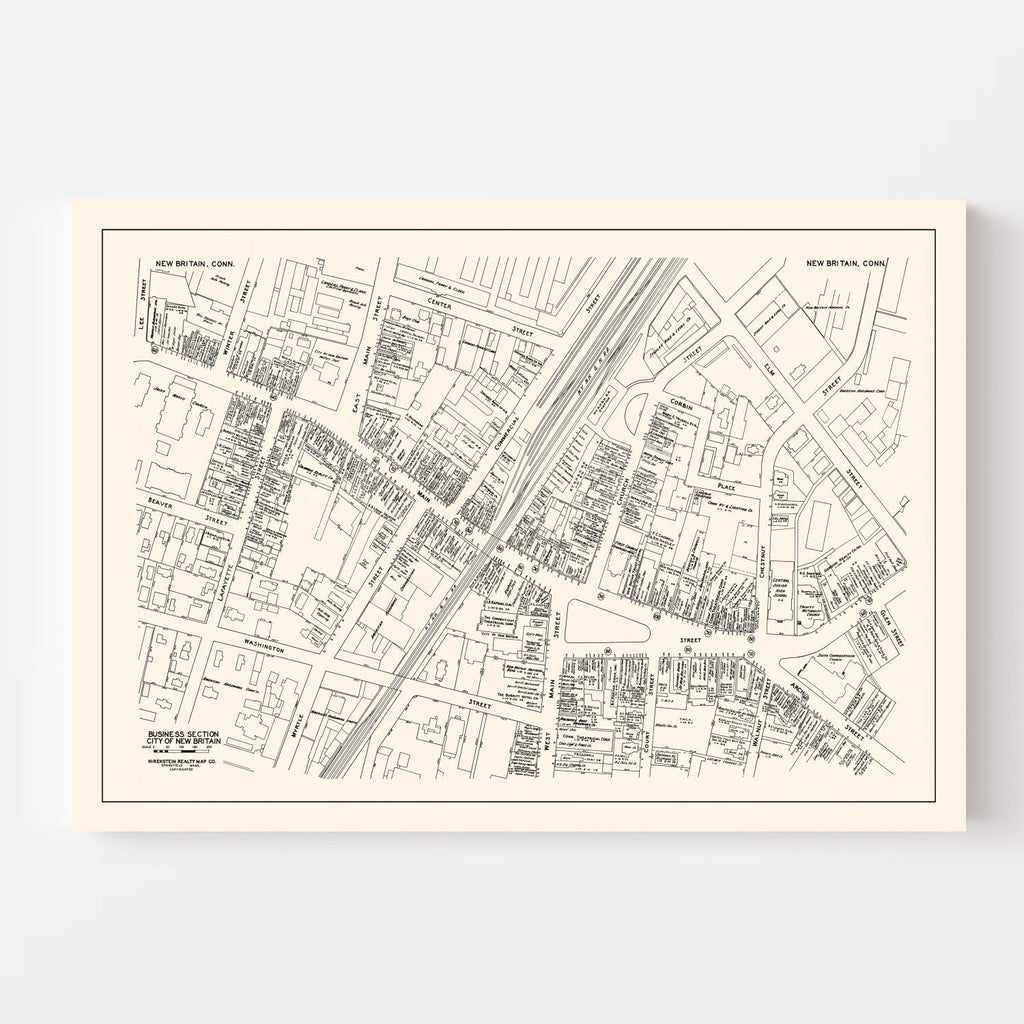 Vintage Map of New Britain, CT Business Section 1946