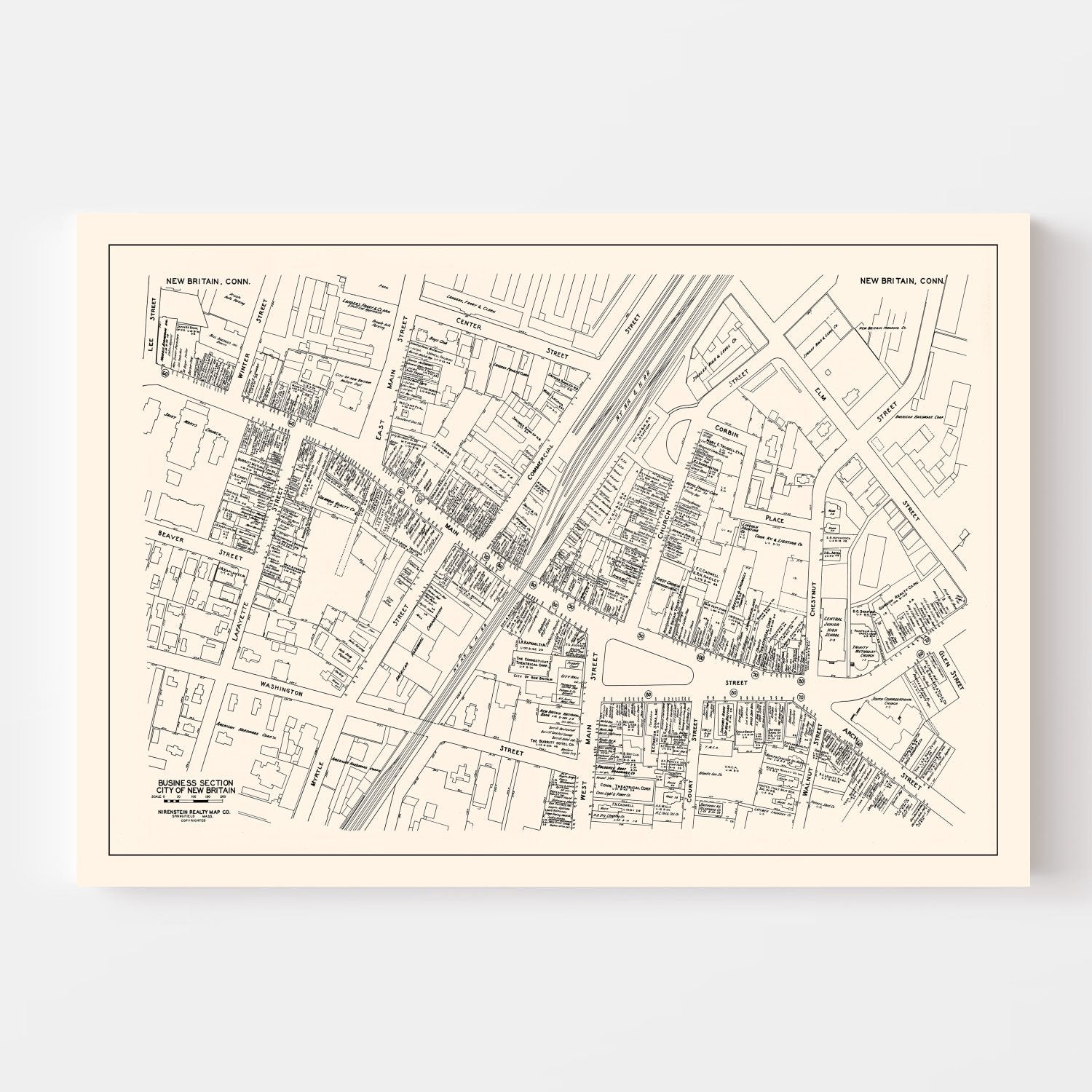 Vintage Map of New Britain, CT Business Section 1946