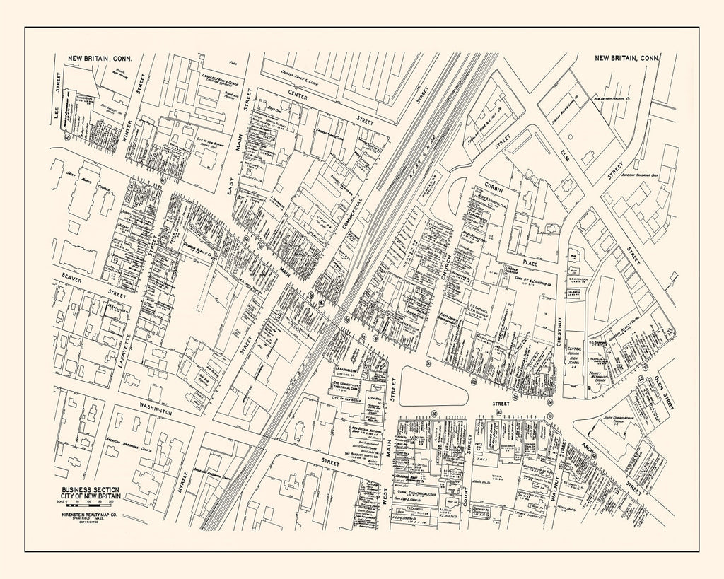 Vintage Map of New Britain, CT Business Section 1946