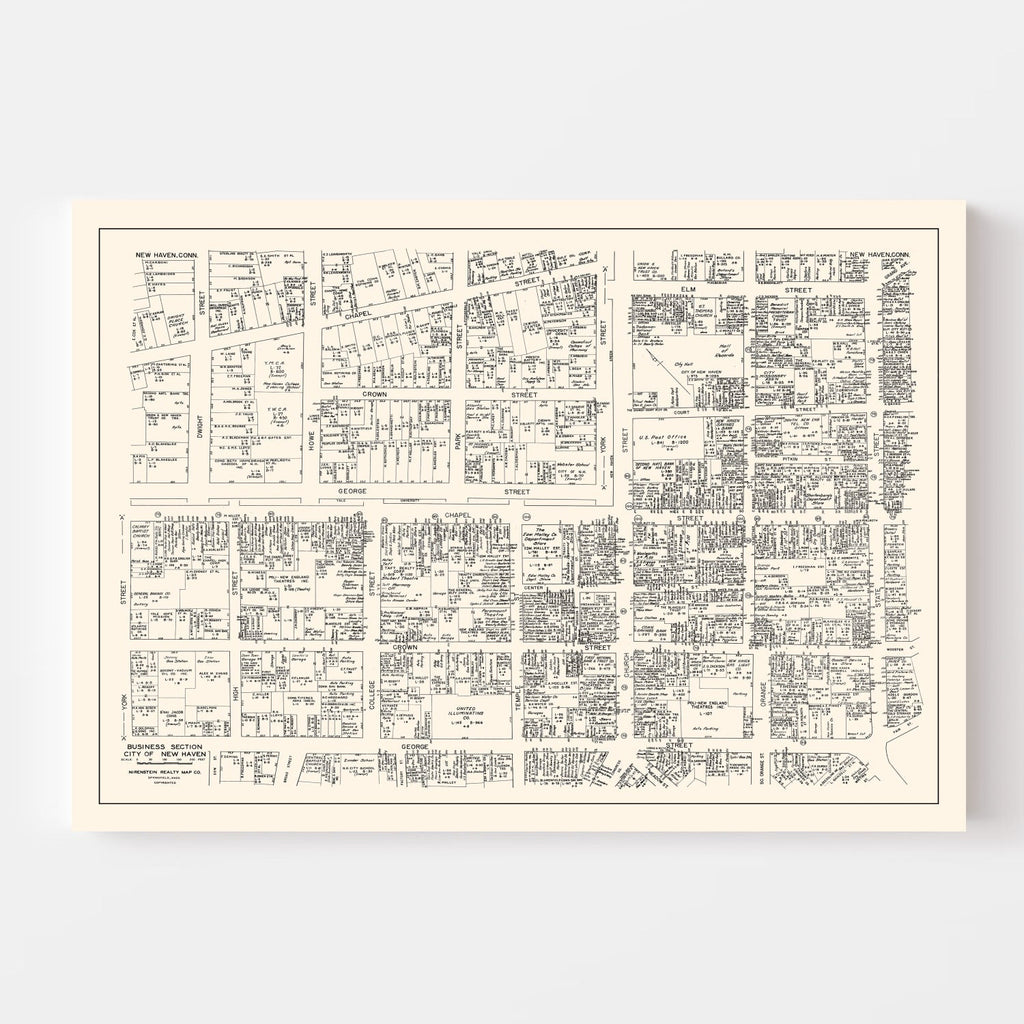 Vintage Map of New Haven, CT Business Section 1946