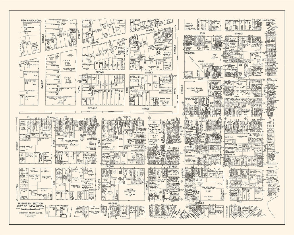 Vintage Map of New Haven, CT Business Section 1946