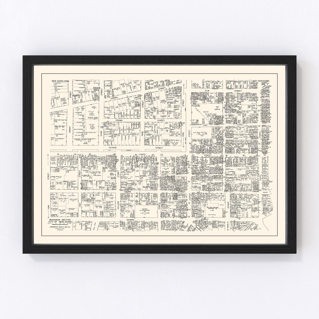 Vintage Map of New Haven, CT Business Section 1946