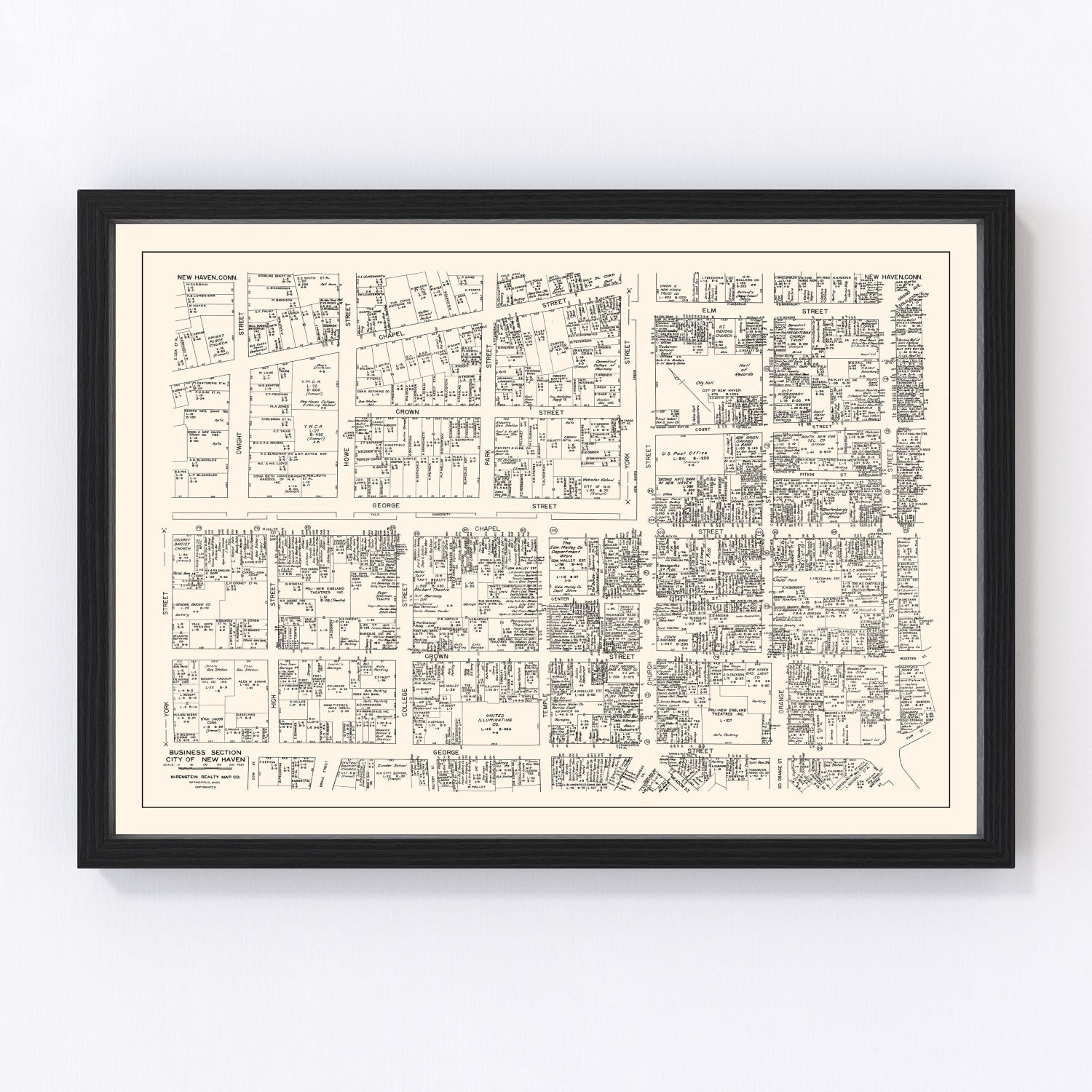 Vintage Map of New Haven, CT Business Section 1946