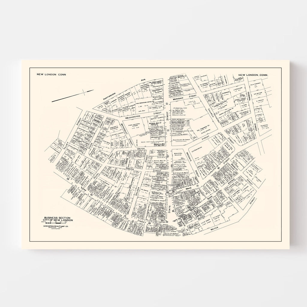Vintage Map of New London, CT Business Section 1946