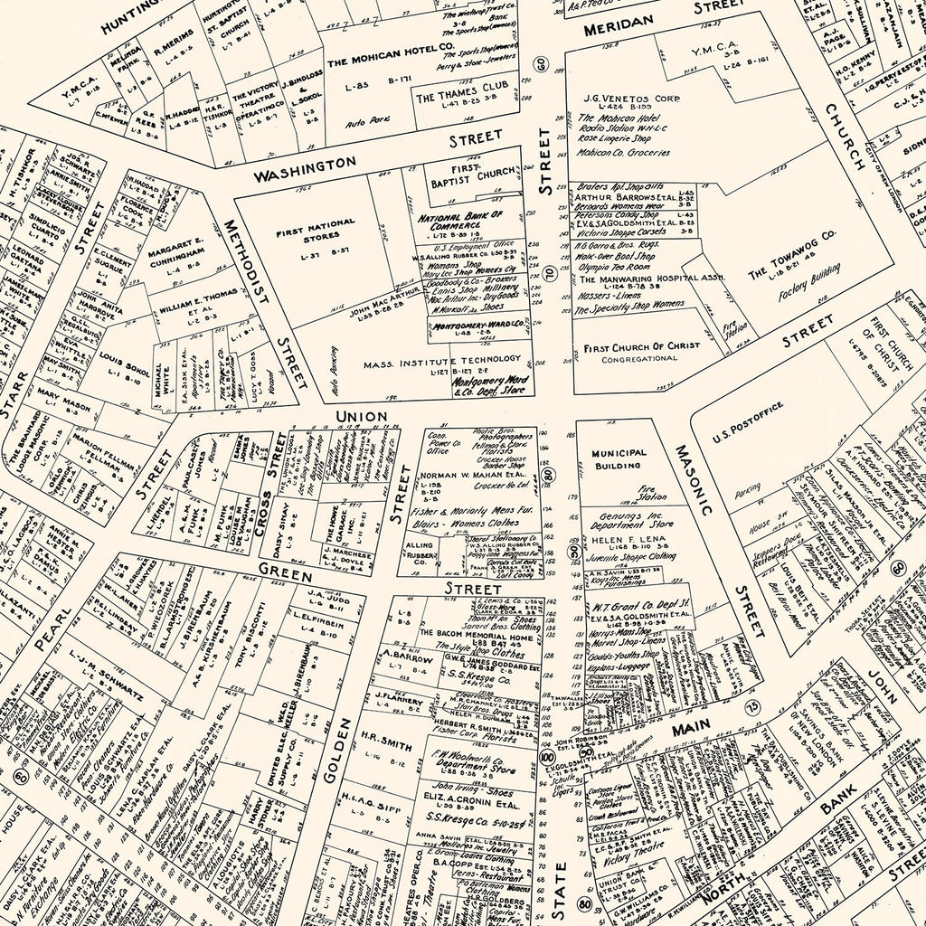 Vintage Map of New London, CT Business Section 1946