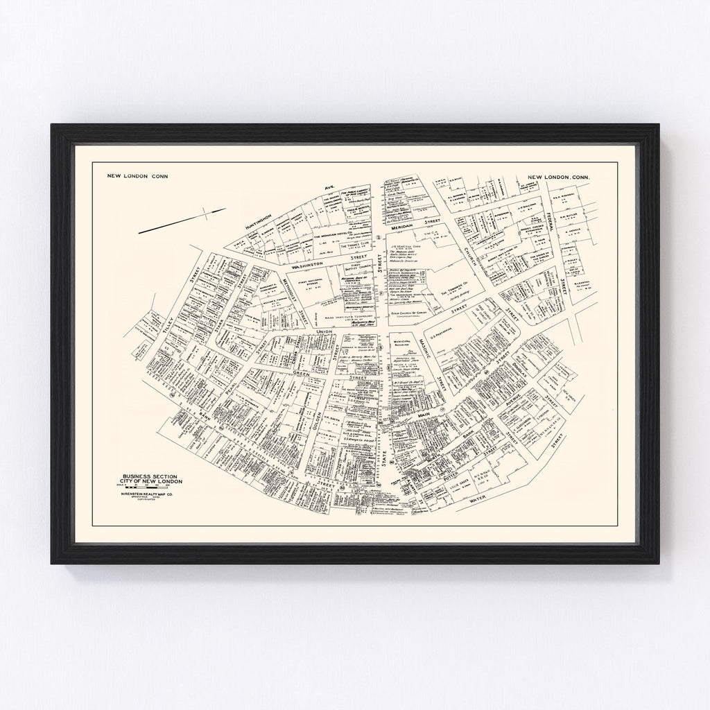Vintage Map of New London, CT Business Section 1946