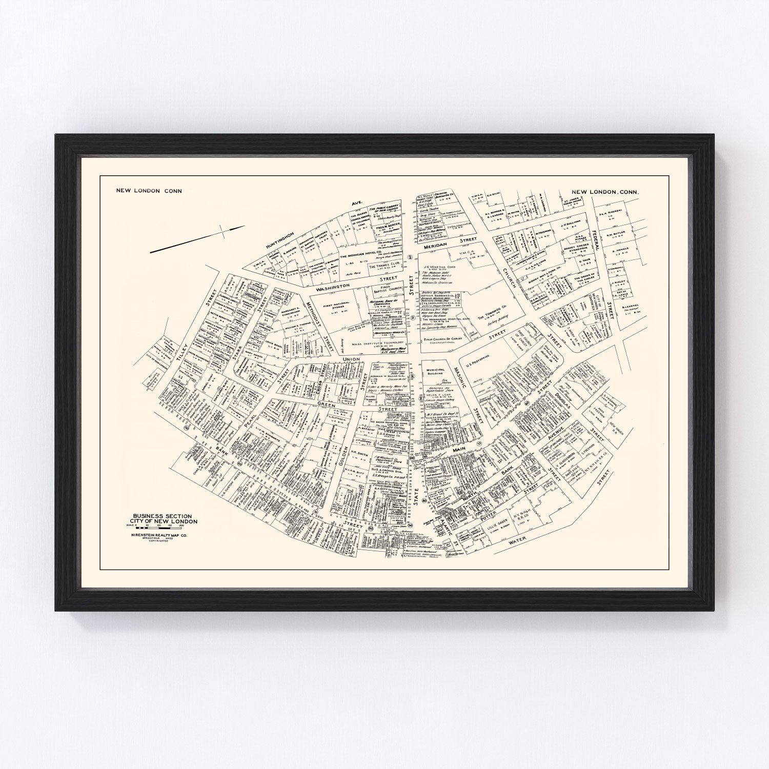 Vintage Map of New London, CT Business Section 1946