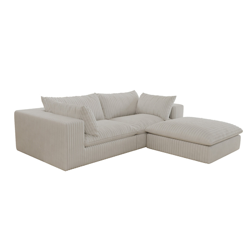 39.8' Cloud Sofa,Corduroy Fabric,Deep Seat Couches,Double-layer design,Removable  Cushion,No Assembly, DIY Combination for Living room, Bedroom,Conference room ,Apartment,White
