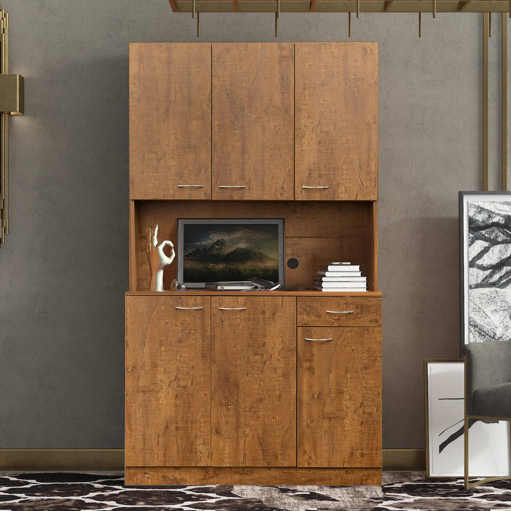 70.87' Tall Wardrobe& Kitchen Cabinet, with 6-Doors, 1-Open Shelves and 1-Drawer for bedroom,Walnut