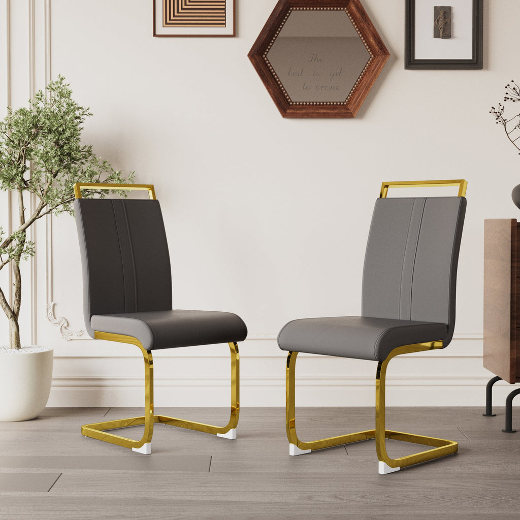 Dining Chairs Set of 4, Side & Kitchen Chairs with Gold Frame, Faux Leather Padded Seat High Back, for Dining, Kitchen & Living Room - Dark Grey
