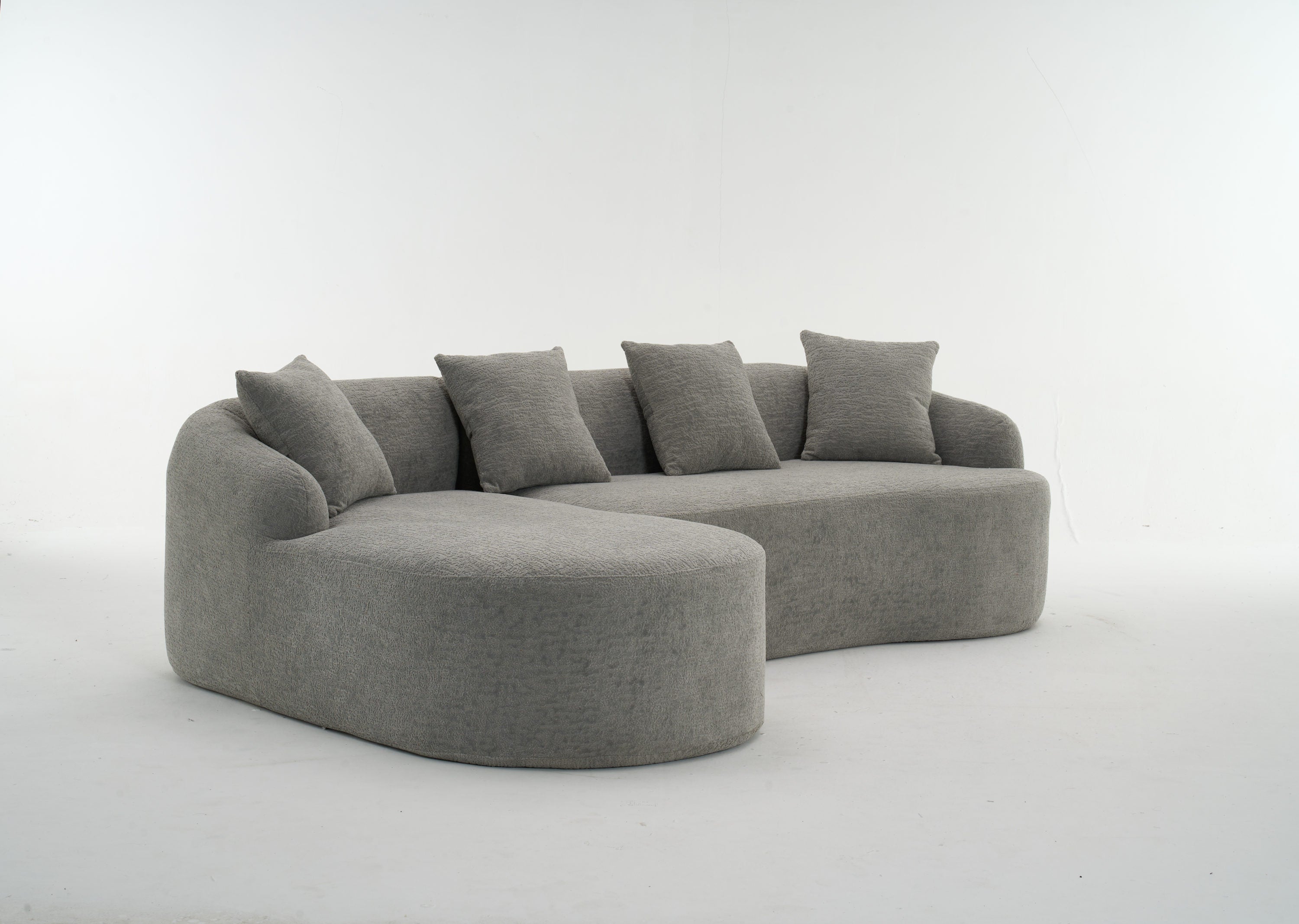 Boneless L-Shape Sectional Sofa with Curved Chaise,Grey Modular Chenille Compression Couch,30D High-Density Foam,Minimalist Modular Couches Sleeper for Living Room Bedroom Apartment Lounge.