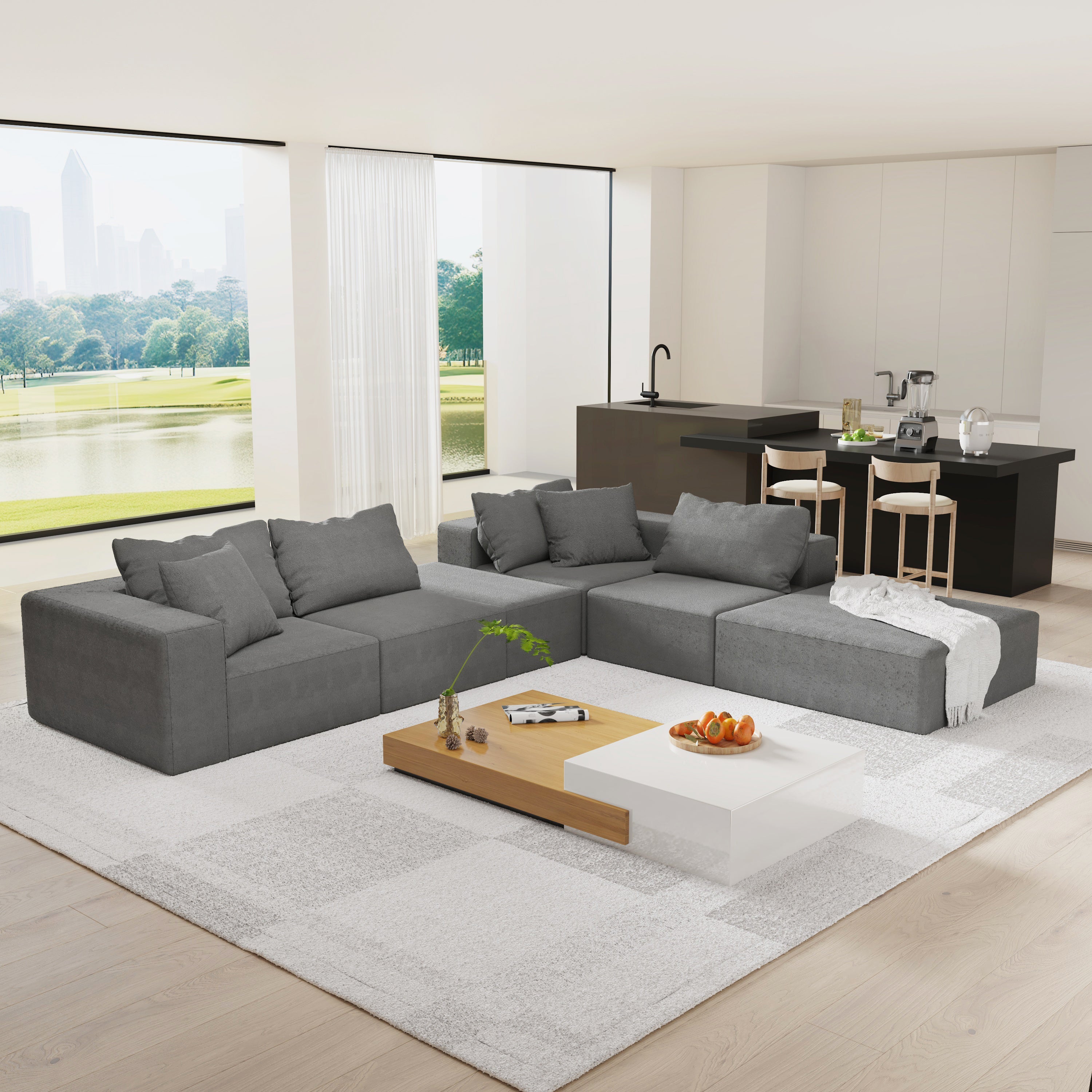 Modern Upholstered Sectional Sofa Couch Set,Modular 132' L Shaped Sectional Living Room Sofa Set With 6 Pillows,Free Combination Sofa Couch for Living Room,Bedroom