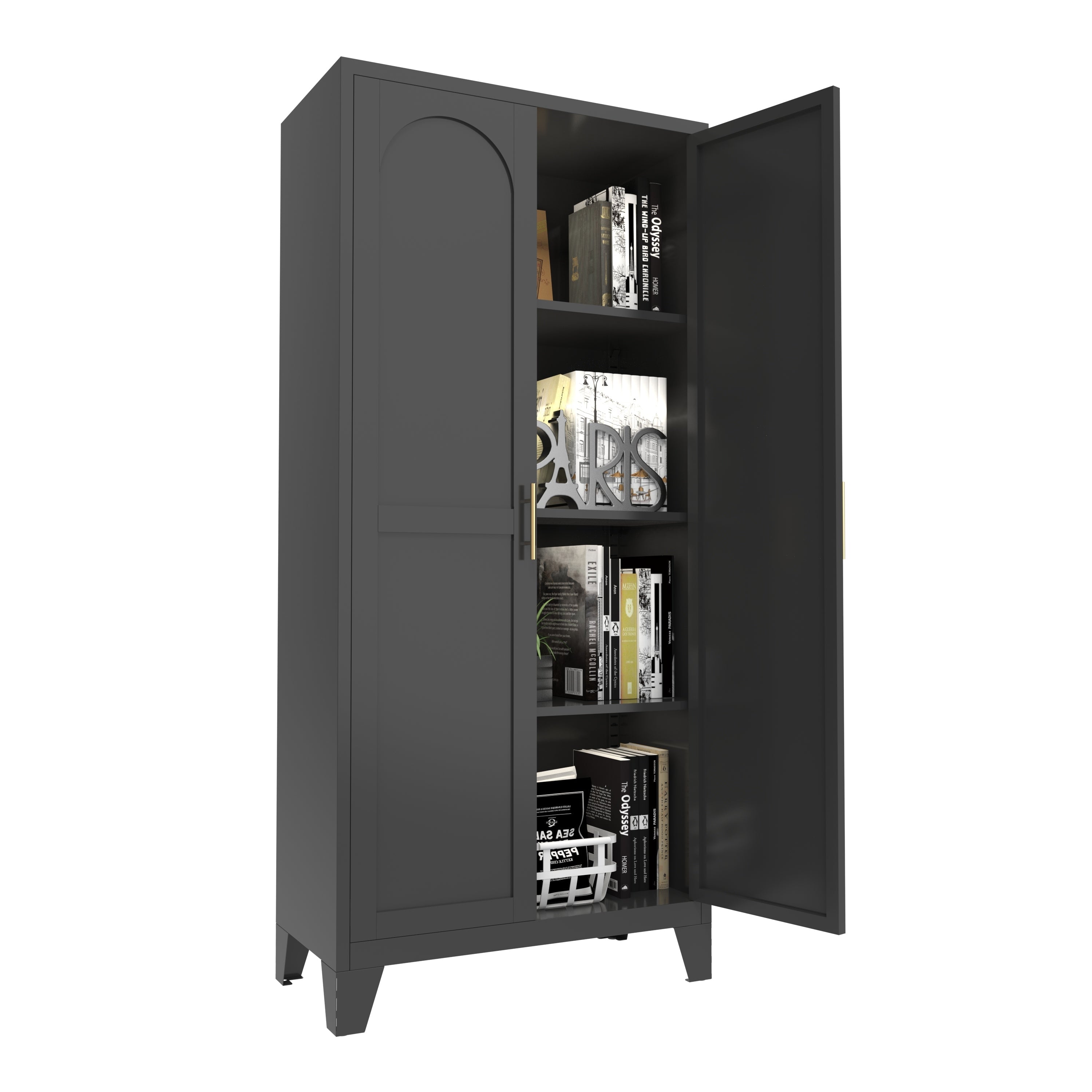61'' 2 Shapely Doors Cabinet, Metal Storage Cabinet with Doors and Adjustable Shelves, for Bedroom, Living Room(Black)