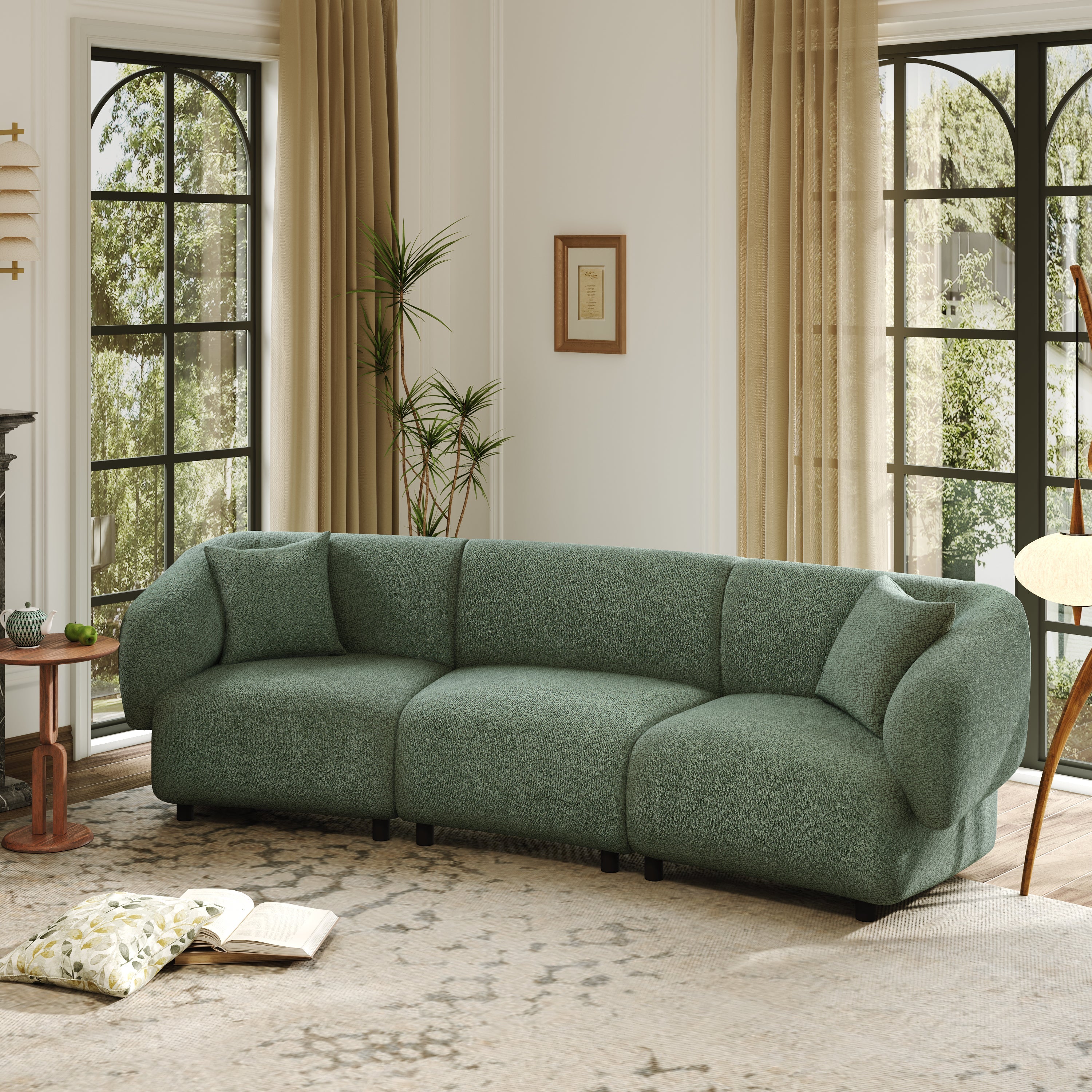 98.5 ' Curved Designed Contemporary 3-Seater Sofa in Green: Plush Seating, Streamlined Design, and Durable Frame – Ideal for Stylish Living Spaces