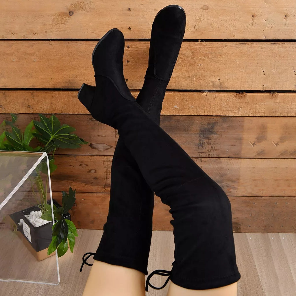 Round Toe Block Heels Boots