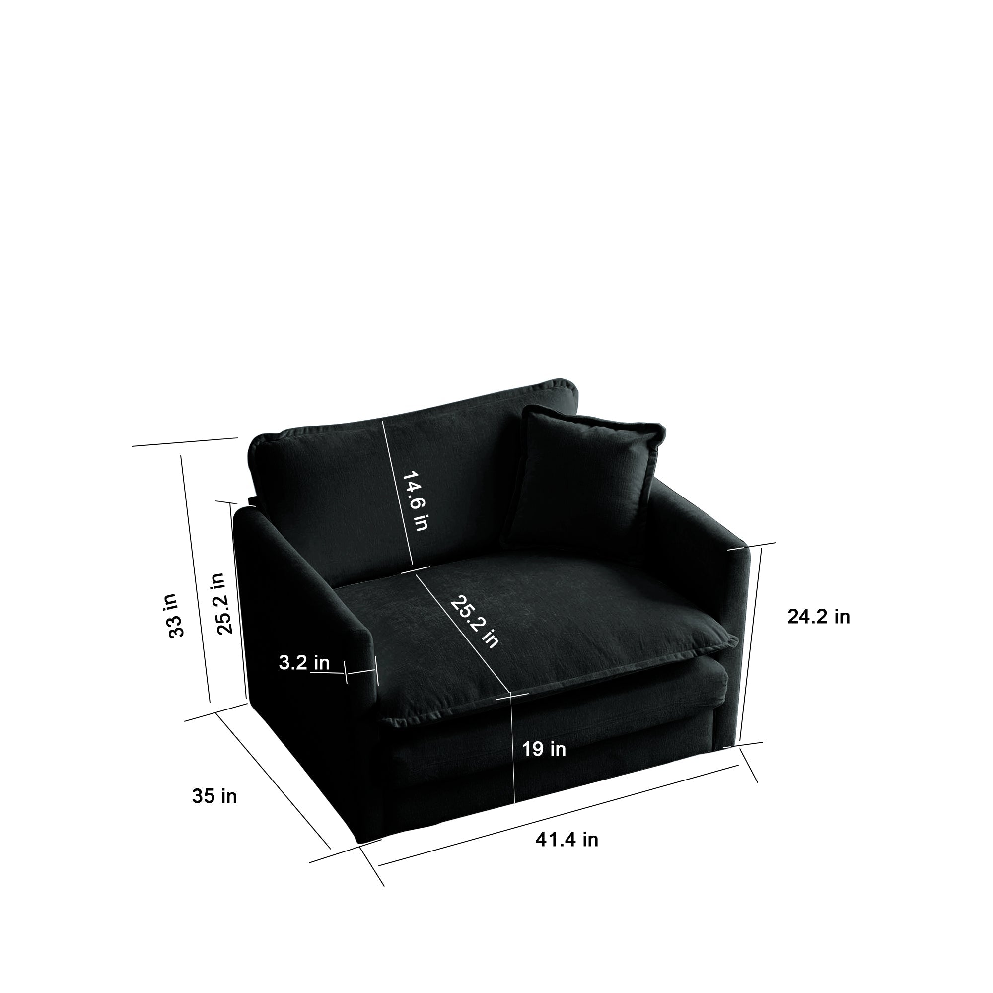 Modern Sofa Couch, 3 Piece Set Extra Deep Seat Sectional Sofa for Living Room, Oversized Sofa, 3 Seat Sofa, Loveseat and Single Sofa, Black Chenille