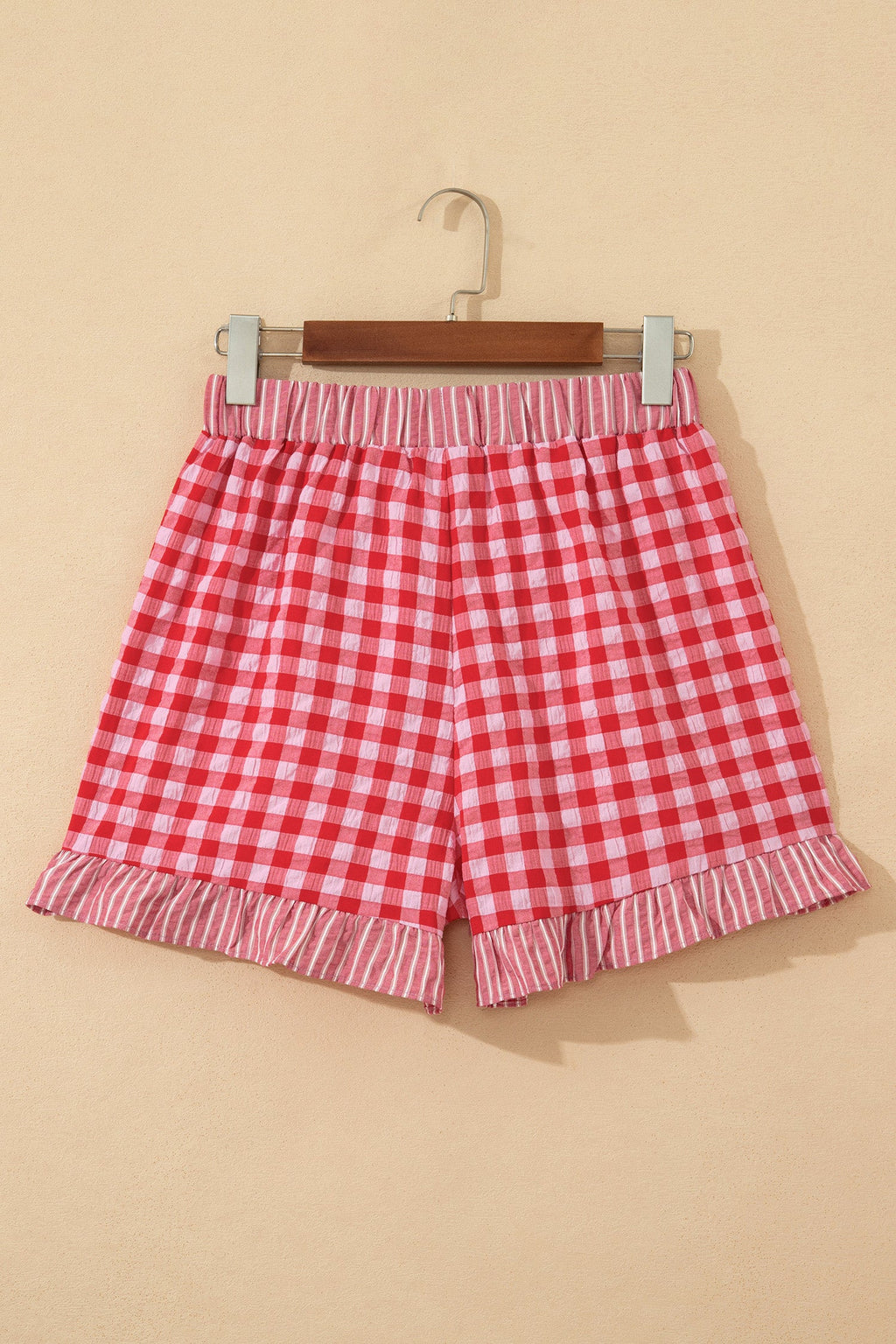 Gingham Ruffle Stripe Patchwork Lace Tie Shorts