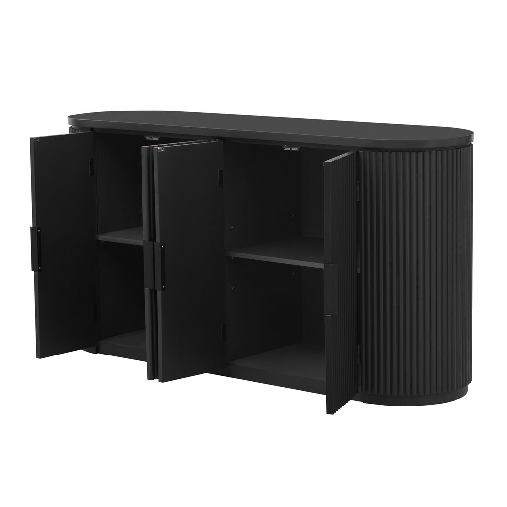 U_STYLE Vertical Striped Door Storage Cabinet with Metal Handles, Adjustable, Suitable for Study, Entryway and Living Room