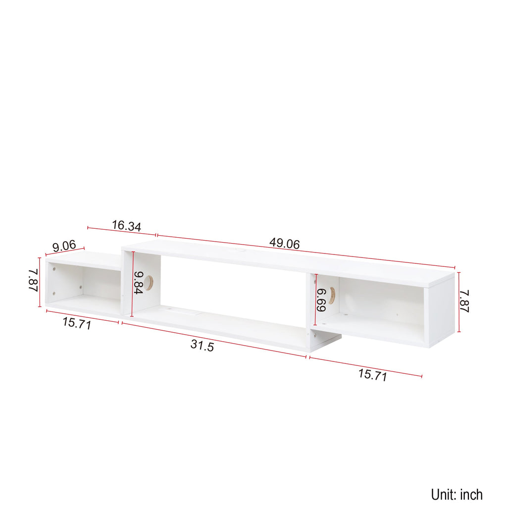 65.35in Wall Mounted Floating  TV Stand with 20 Color LEDs and Charging Station
