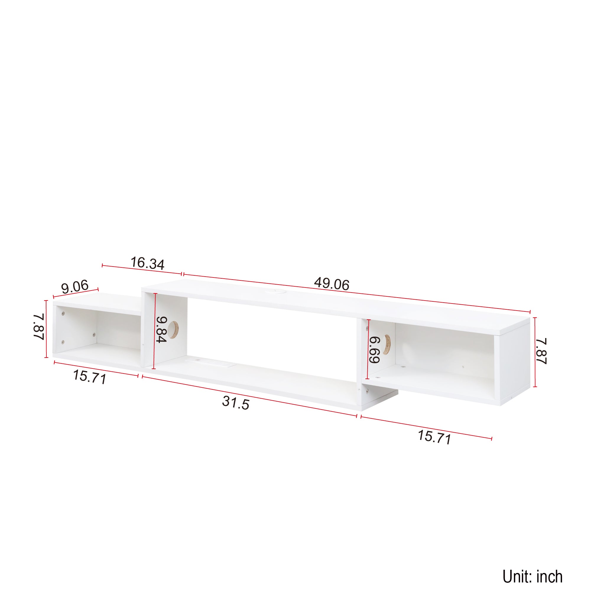 65.35in Wall Mounted Floating  TV Stand with 20 Color LEDs and Charging Station