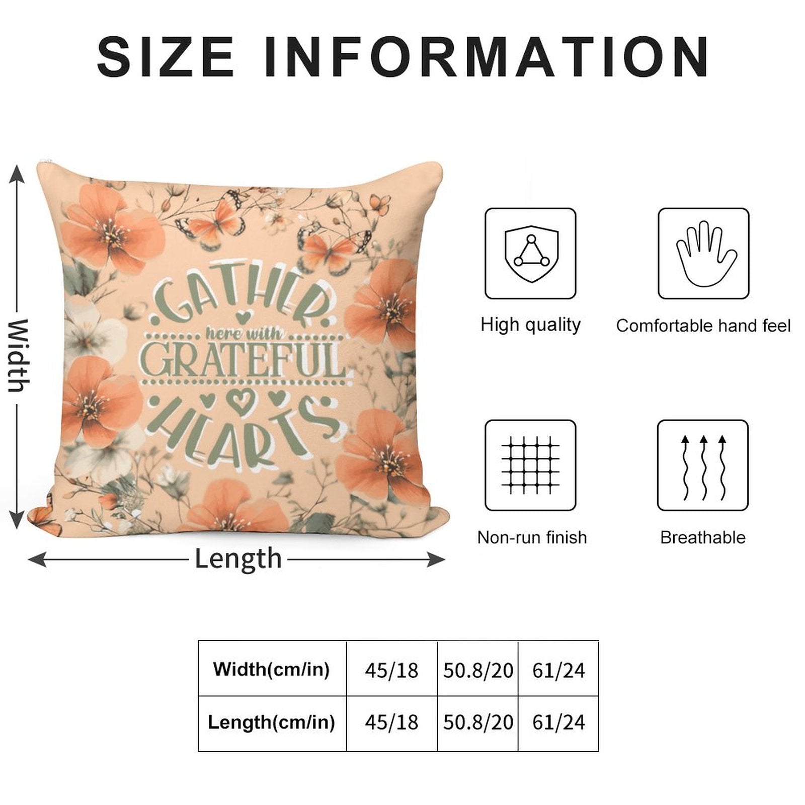 Gather Here with Grateful Hearts Orange 2-Piece Ultra-Soft Pillowcase Set - 18"×18"