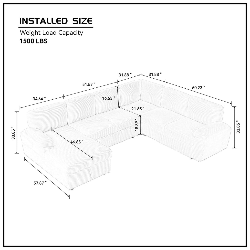 Oversized Modular Storage Sectional Sofa Couch for Home Apartment Office Living Room,Free Combination L/U Shaped Corduroy Upholstered Deep Seat Furniture Convertible Sleeper Sofabed LEFT