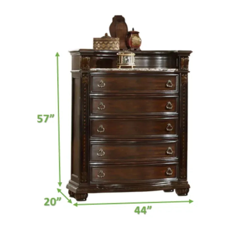 Traditional Style 5Piece King (Includes: King Size Bed, Nightstand , Dresser, Chest and Mirror) Button Tufted Bedroom Set Made with Wood in Dark Walnut